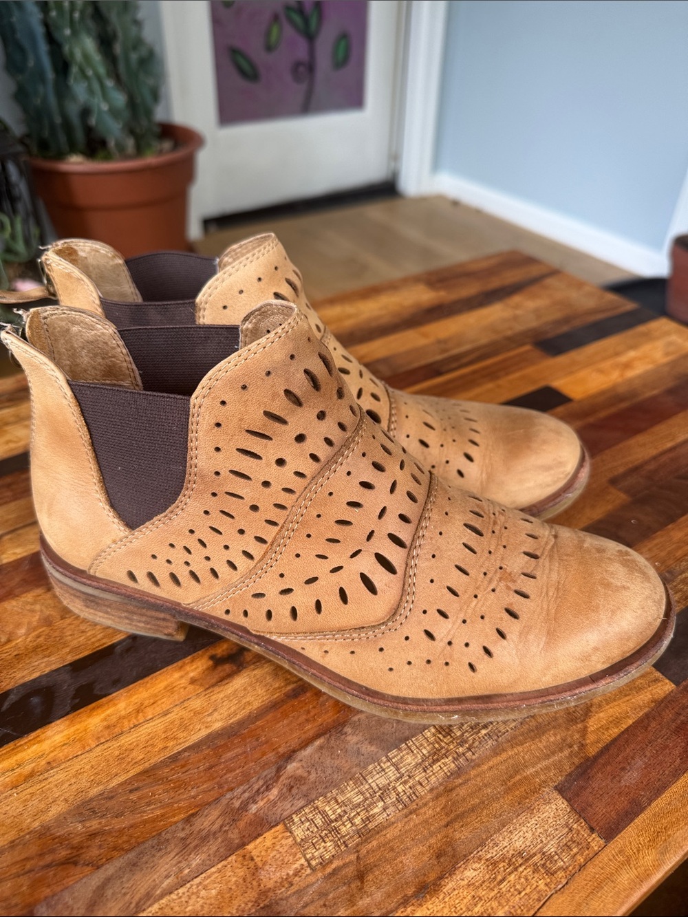 Sofft Tan Perforated Leather Chelsea Booties